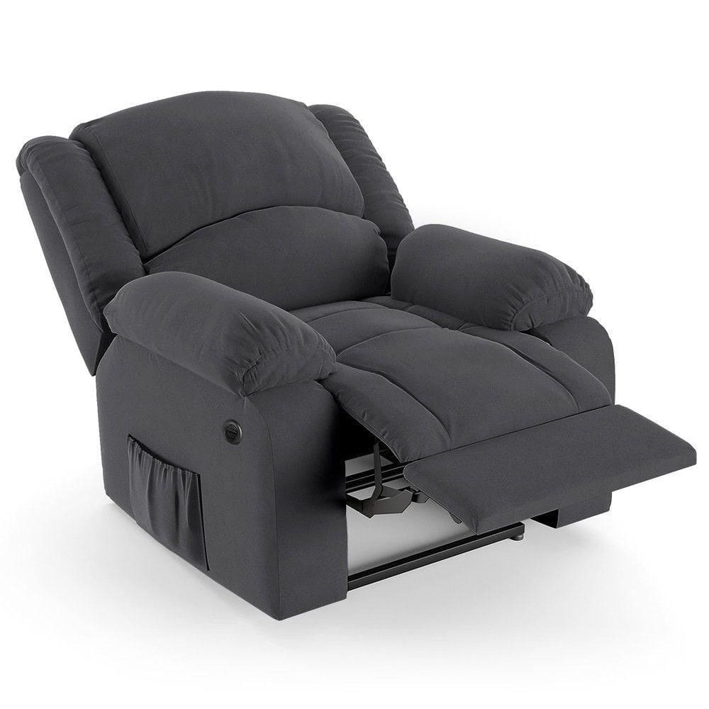 Poltrona Do Papai Reclinável Pietra Power Elétrica Usb Fh9 Veludo Cinza - Mpozenato