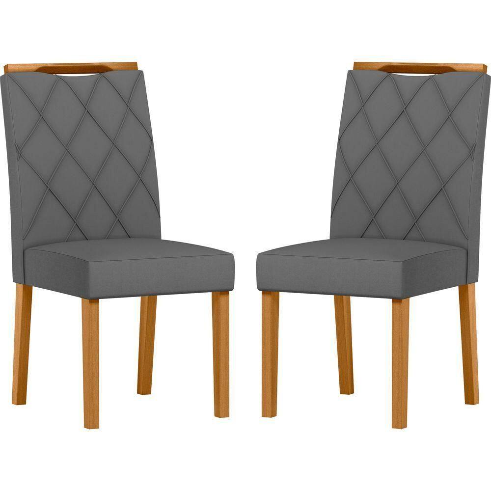 Conjunto Com 2 Cadeiras De Jantar Estofada Sarah Ypê Veludo Cinza Ja02