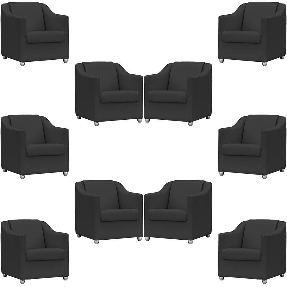 Kit 10 Poltronas Mila Corino Cores Pé De Plástico Cromado - Preto Corino