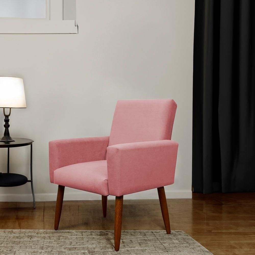 Poltrona Decorativa Para Sala E Quarto Nina Suede Herrero Cor:cinza
