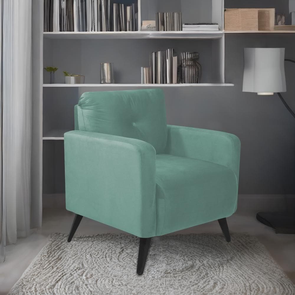 Poltrona Decorativa Sala Escritorio Bahamas Veludo - Verde Agua Verde Agua