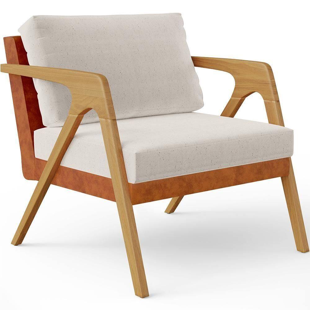 Poltrona Para Sala De Estar Pietra Camel Linho Cru