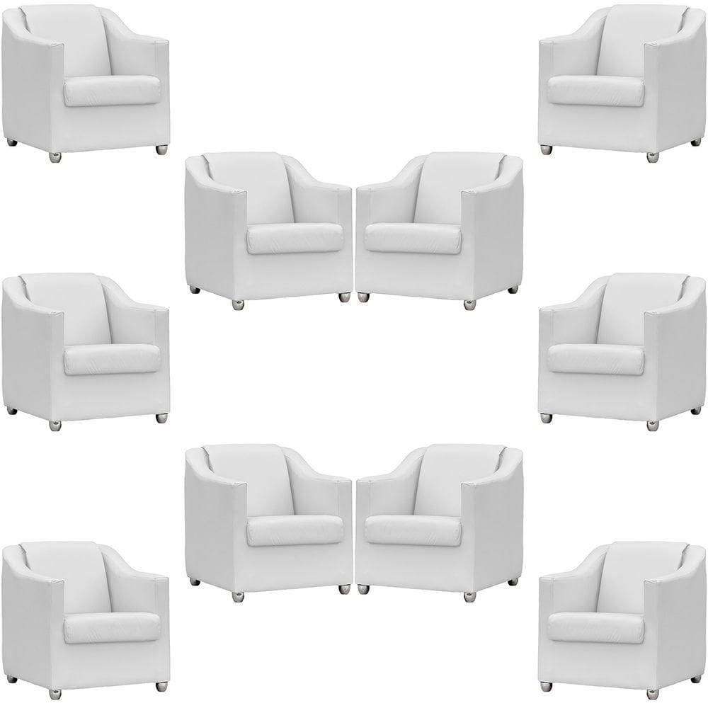 Kit 10 Poltronas Mila Corino Cores Pé De Plástico Cromado - Branco Corino