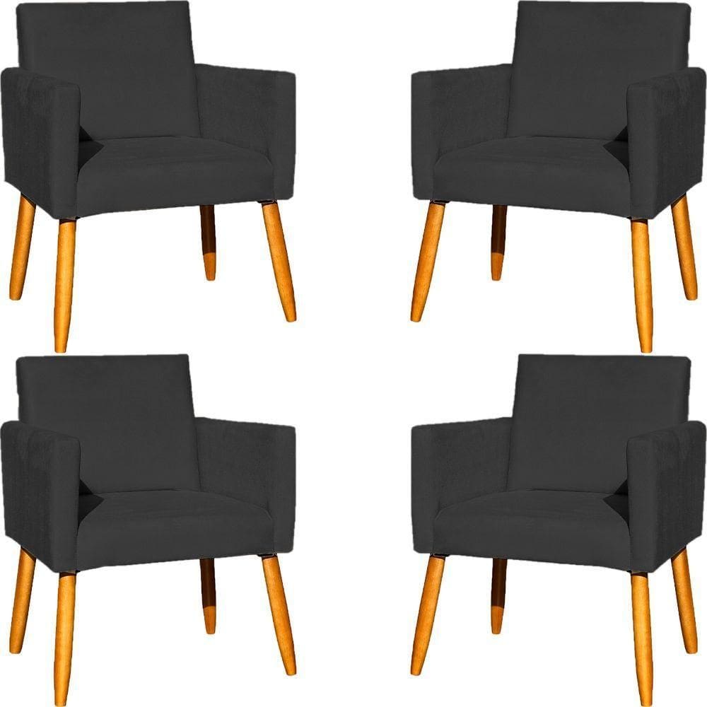 Kit 4 Poltronas Para Recepção Nina Suede Cores Pé Palito 30cm Castanho - Suede