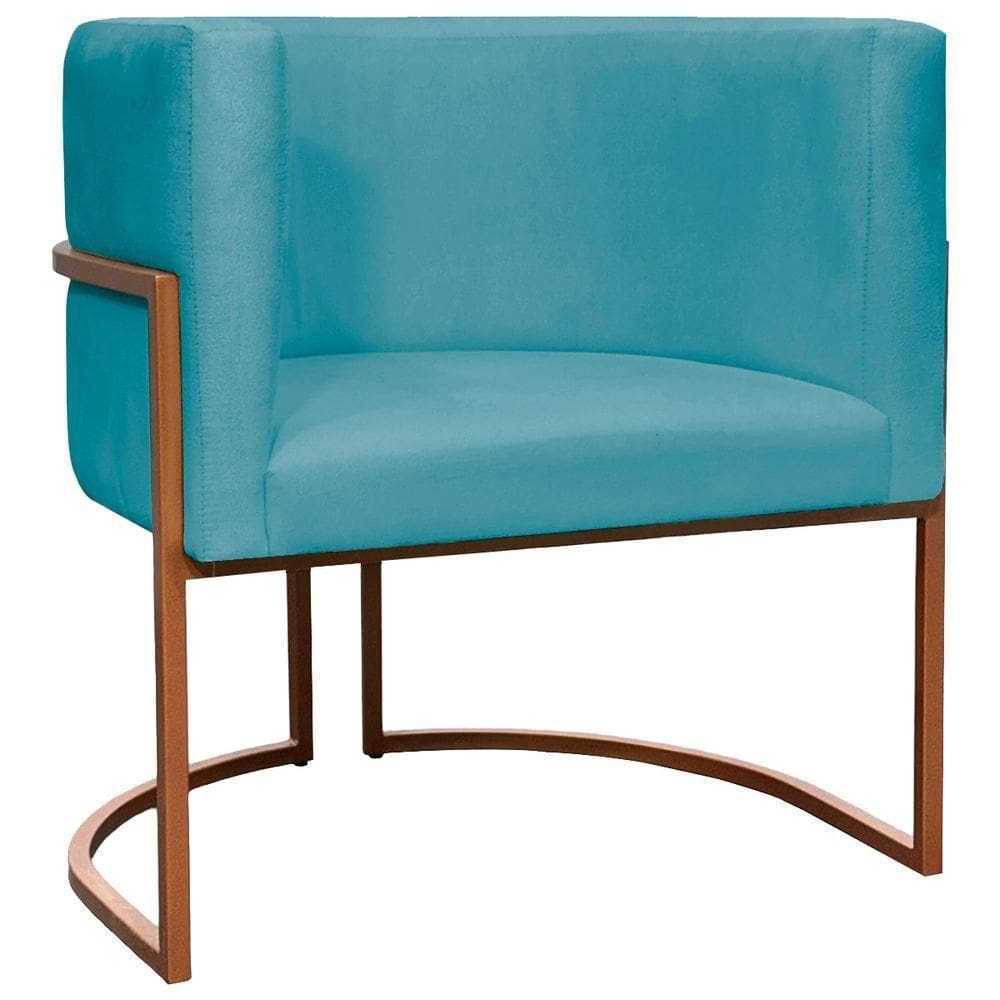 Poltrona Decorativa Recepção Luna Suede Cores Base De Ferro Bronze - Azul-turquesa, Suede