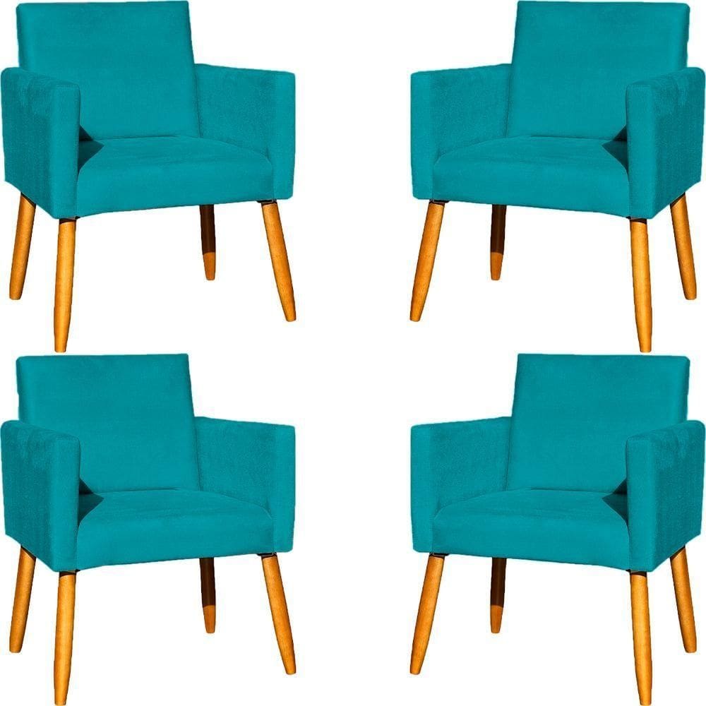 Kit 4 Poltronas Para Recepção Nina Suede Cores Pé Palito 30cm Castanho - Suede
