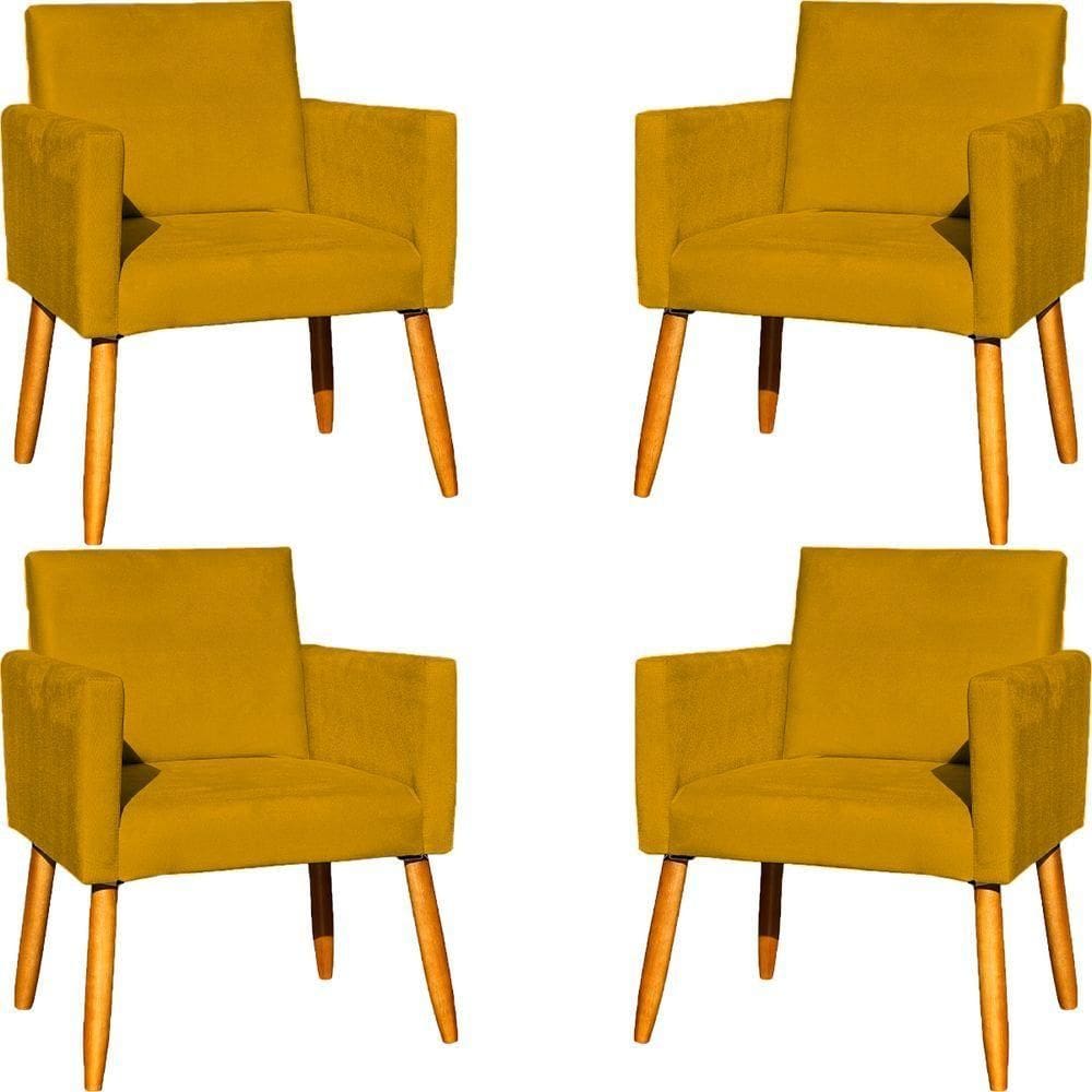 Kit 4 Poltronas Para Recepção Nina Suede Cores Pé Palito 30cm Castanho - Suede