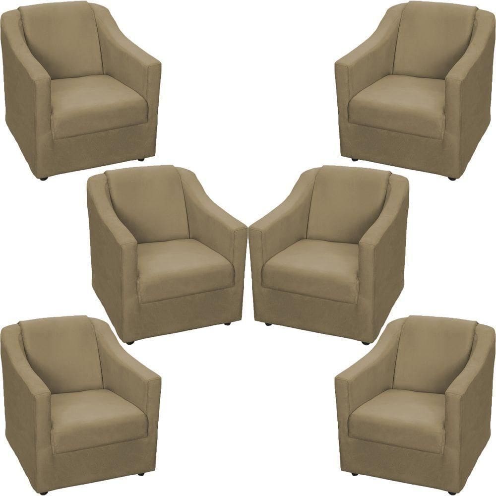 Kit 6 Poltronas Mila Pé De Plástico Cromado - Nude Suede