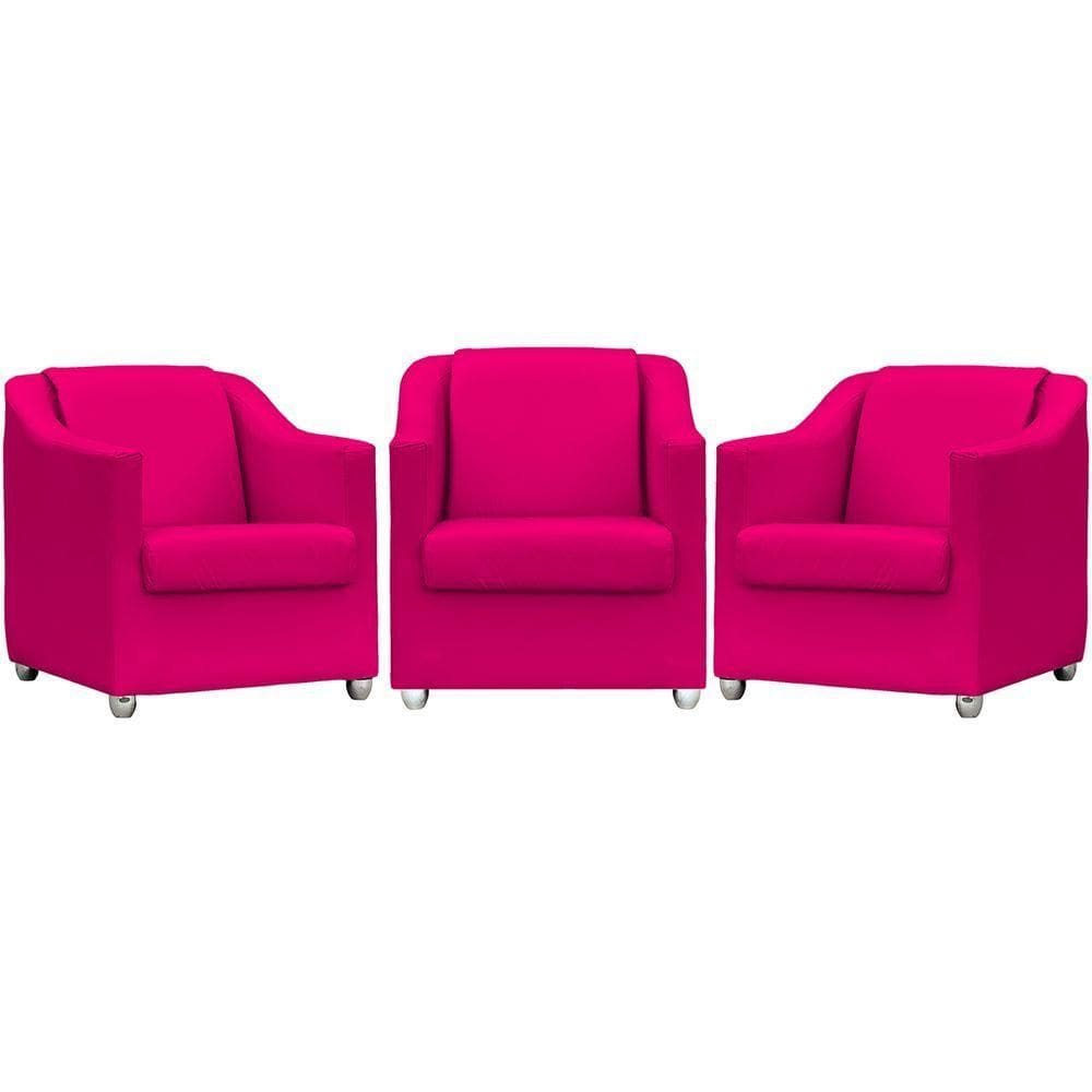 Kit 3 Poltronas Mila Corino Cores Pé De Plástico Cromado - Pink Corino