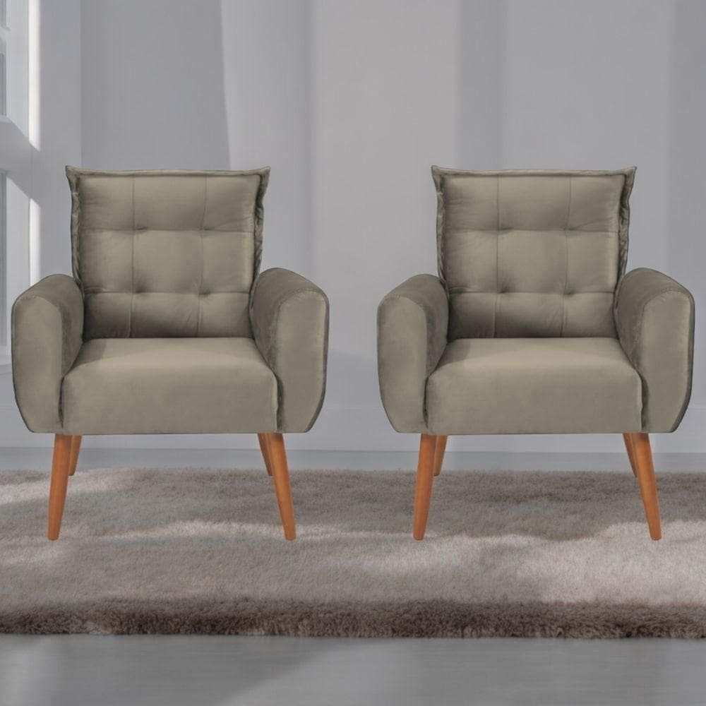 Jogo De Poltronas Decorativas Emma Veludo Cappuccino