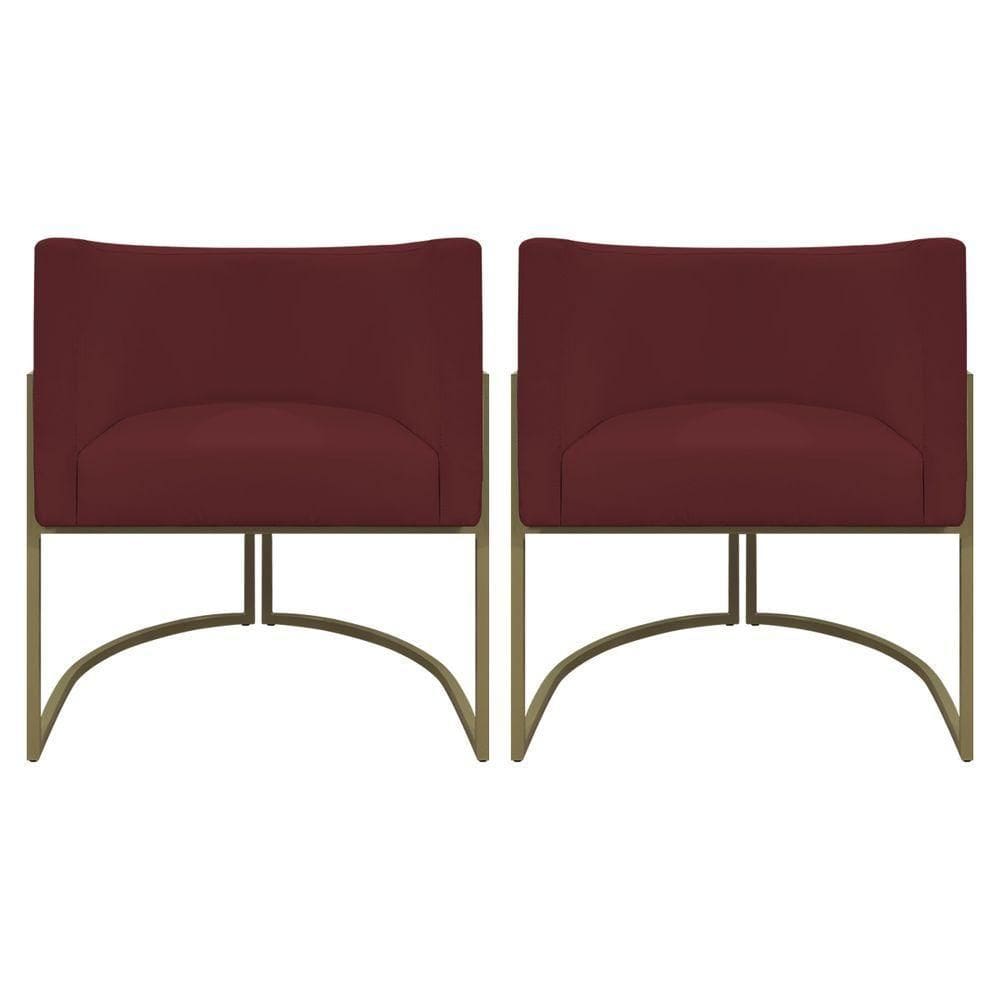 Kit 2 Poltronas Recepção Luna Corino Cores Base De Ferro Champagne Bordô Corino