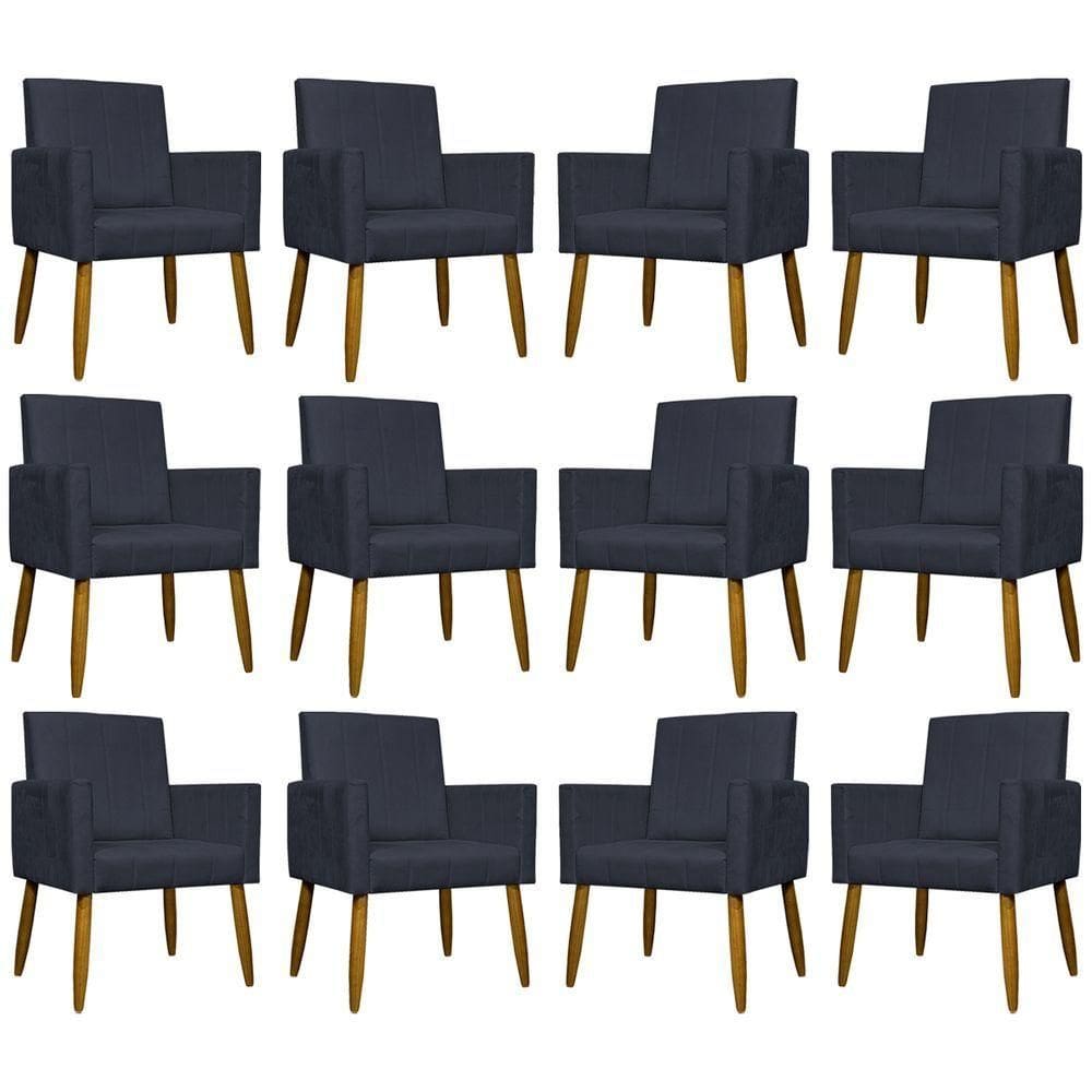Kit 12 Poltronas Decorativas Mari Pé Palito Castanho - Preto Suede