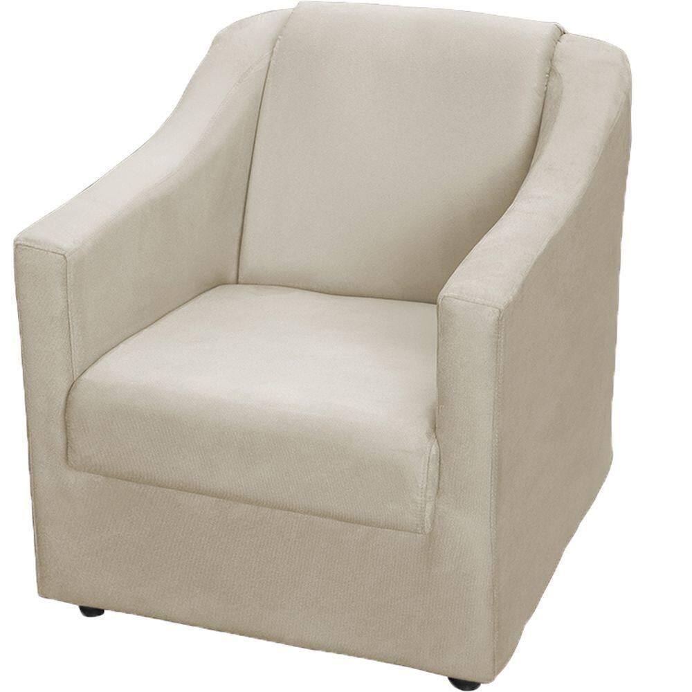 Poltrona Decorativa Mila Pé De Plástico Cromado - Bege Suede