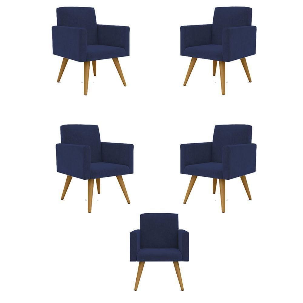 Kit 05 Cadeiras Poltronas Decorativa - Escritório - Recepção Cor:azul Marinho