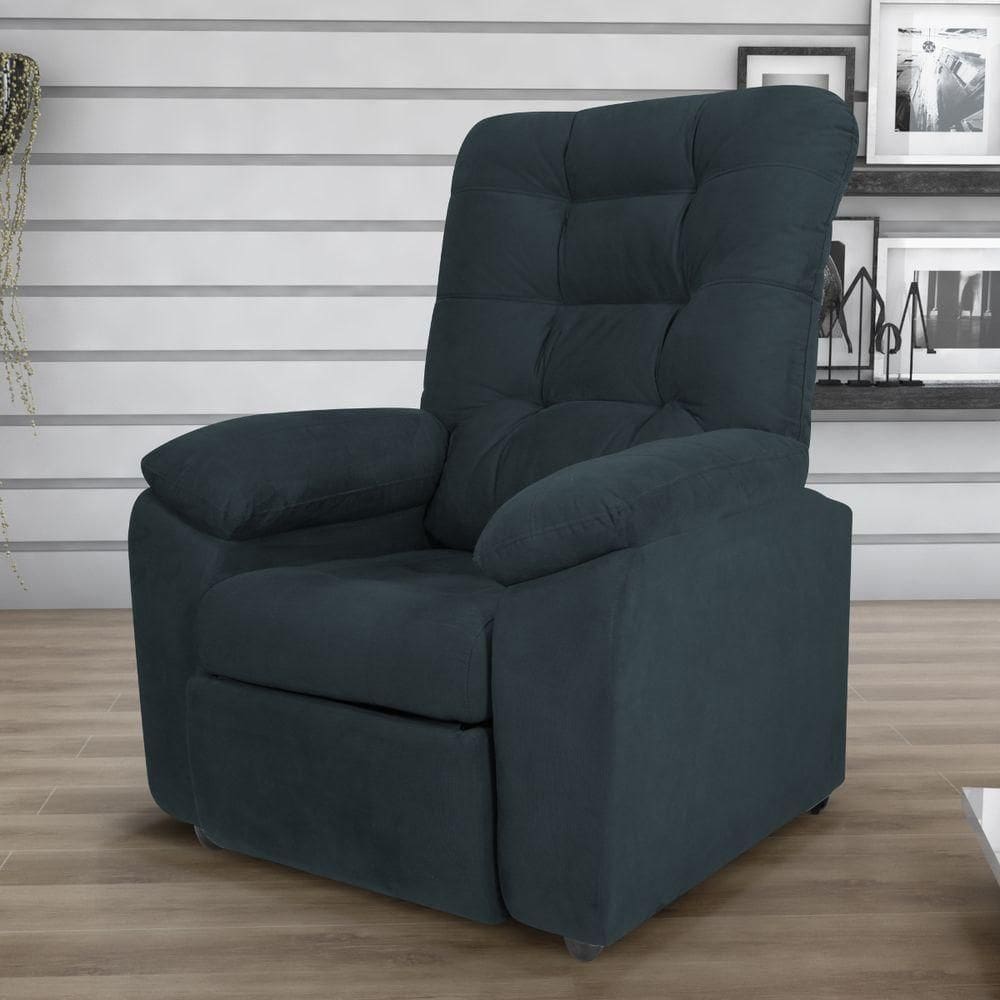 Poltrona Reclinável Almofadada Luka Veludo Light Petróleo