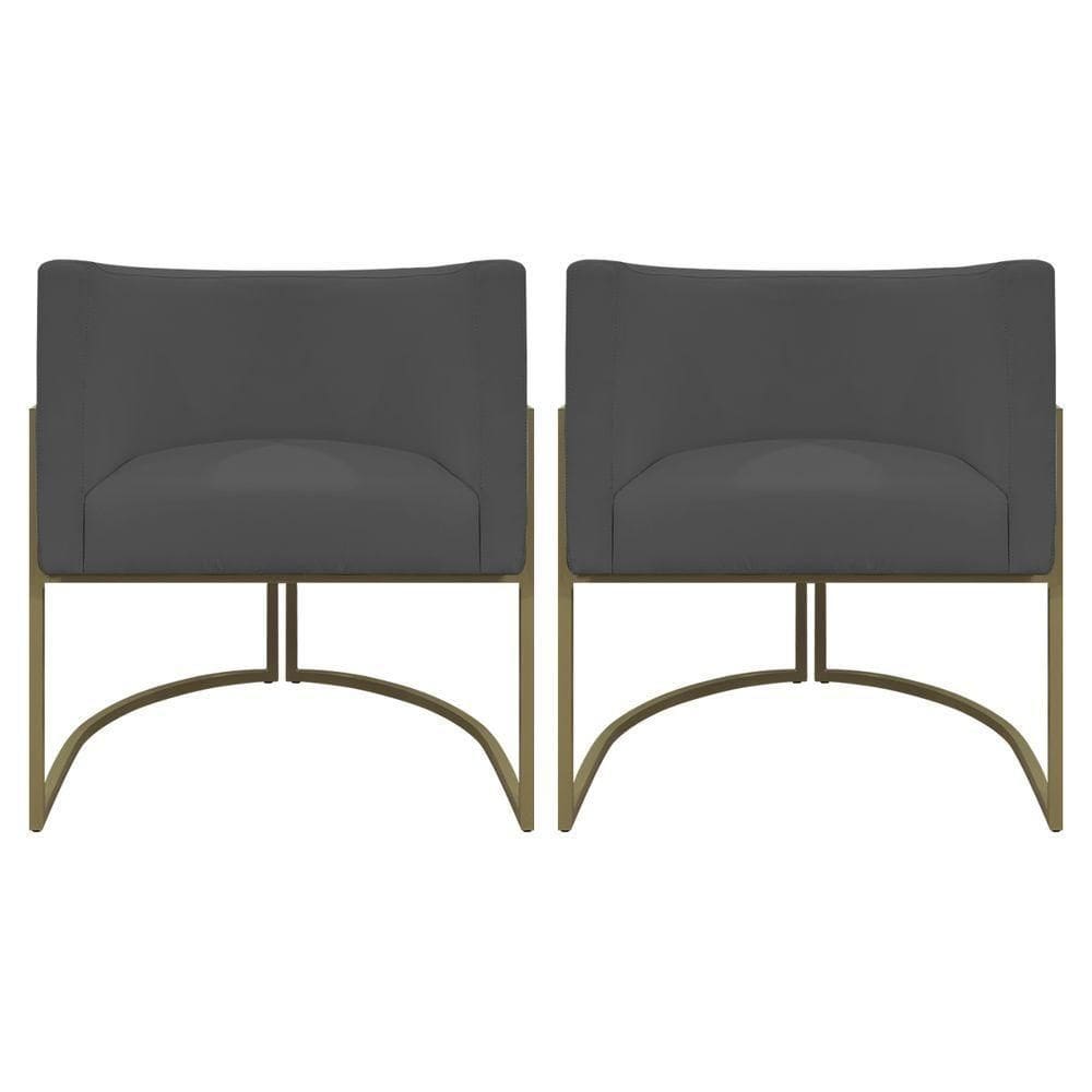 Kit 2 Poltronas Recepção Luna Corino Cores Base De Ferro Champagne Cinza Corino