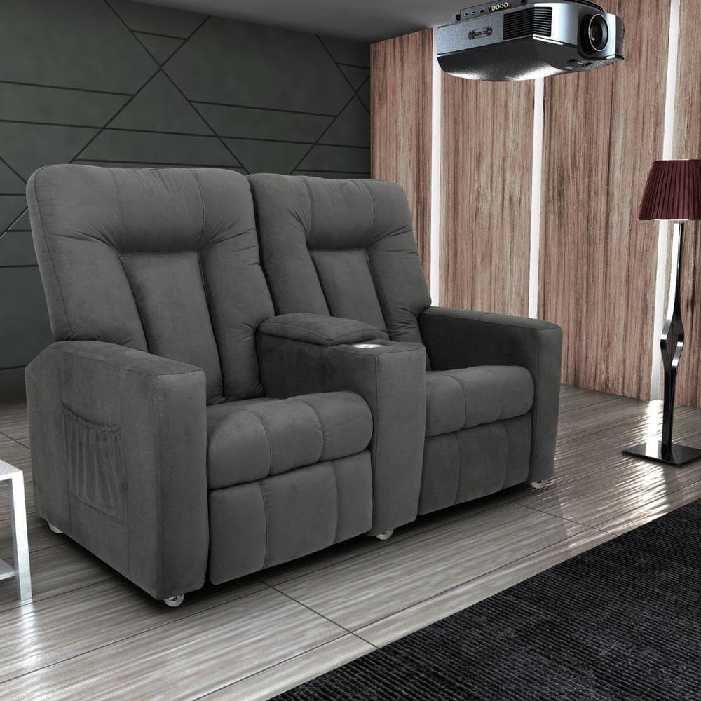 Poltrona Reclinável 2 Lugares Kassel Veludo Light Cinza