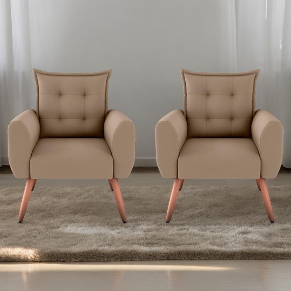 Conjunto De Poltronas Decorativas Atlas Suede Bege