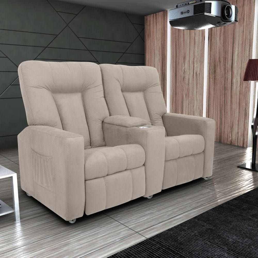 Poltrona Reclinável 2 Lugares Kassel Veludo Light Bege