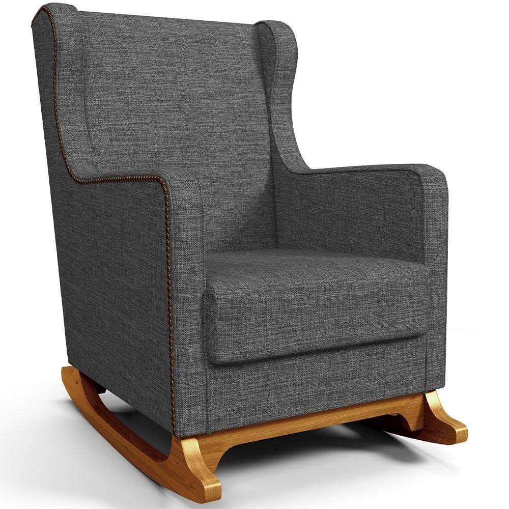 Poltrona De Amamentação Com Balanço Mavie L02 Linho Cinza Escuro - Lyam Decor