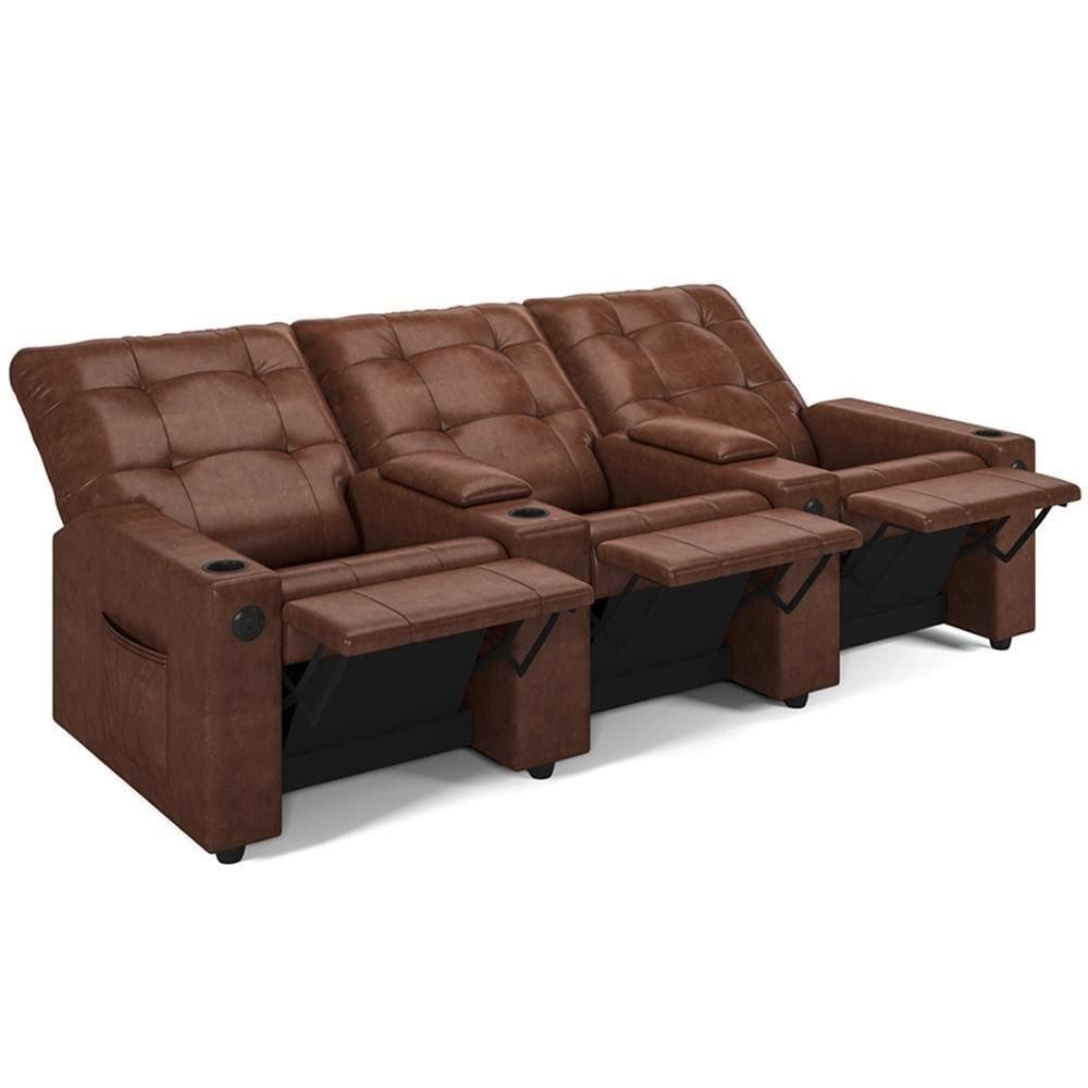 Poltrona Do Papai Reclinável Cinema 3 Lugares Manual Baú Usb Haifa F05 Facto Marrom B - Lyam Decor