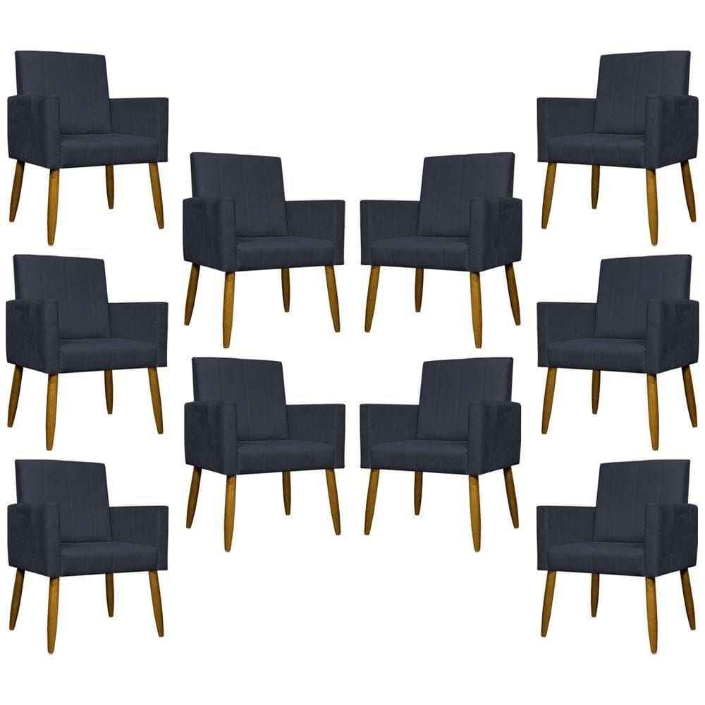 Kit 10 Poltronas Decorativas Mari Pé Palito Castanho - Preto Suede