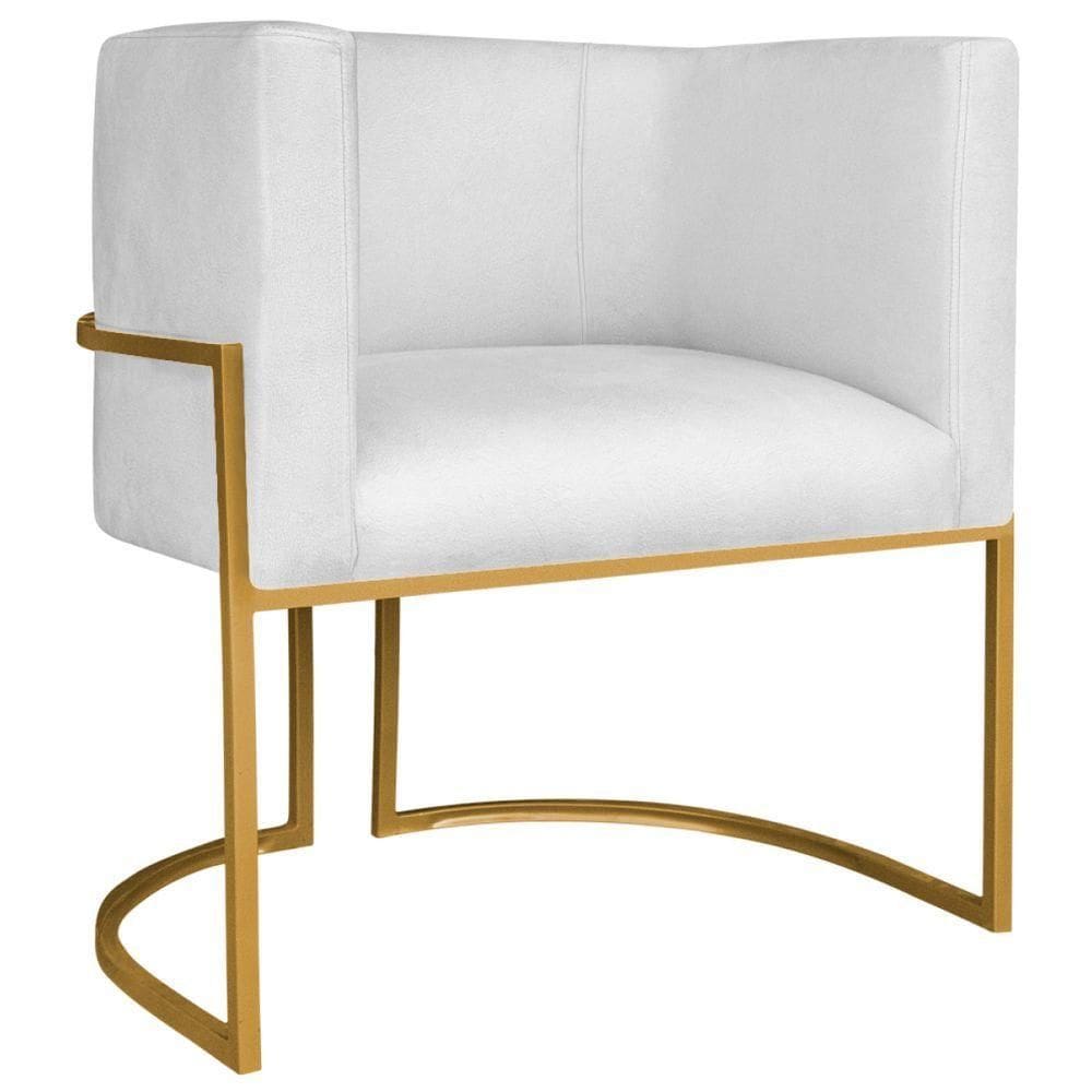Poltrona Decorativa Luna Base De Ferro Dourado Sintético Cor Branco