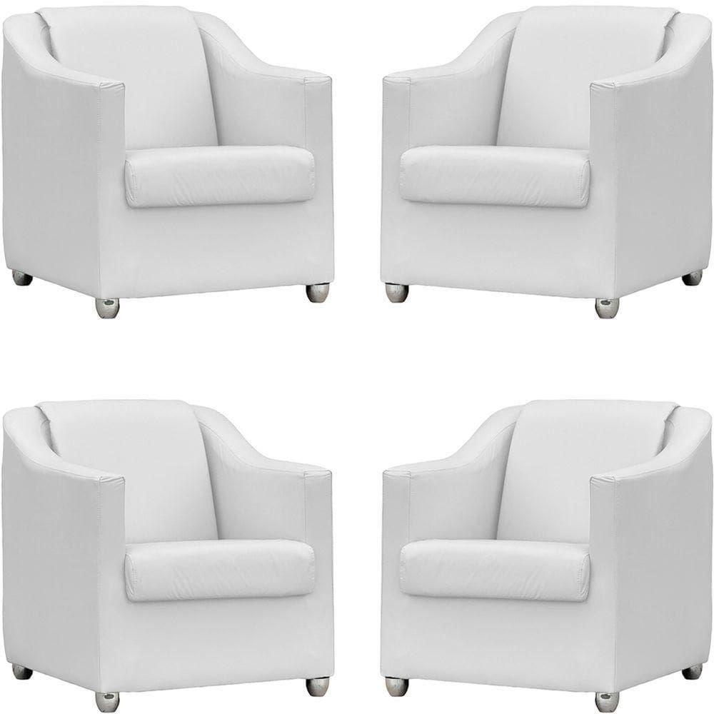 Kit 4 Poltronas Mila Corino Cores Pé De Plástico Cromado - Branco Corino