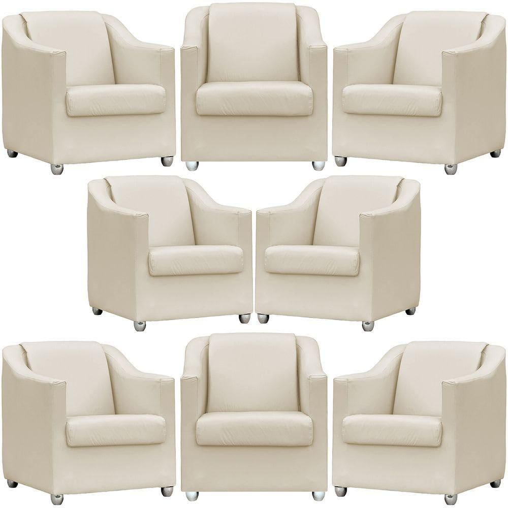 Kit 8 Poltronas Mila Corino Cores Pé De Plástico Cromado - Bege Corino