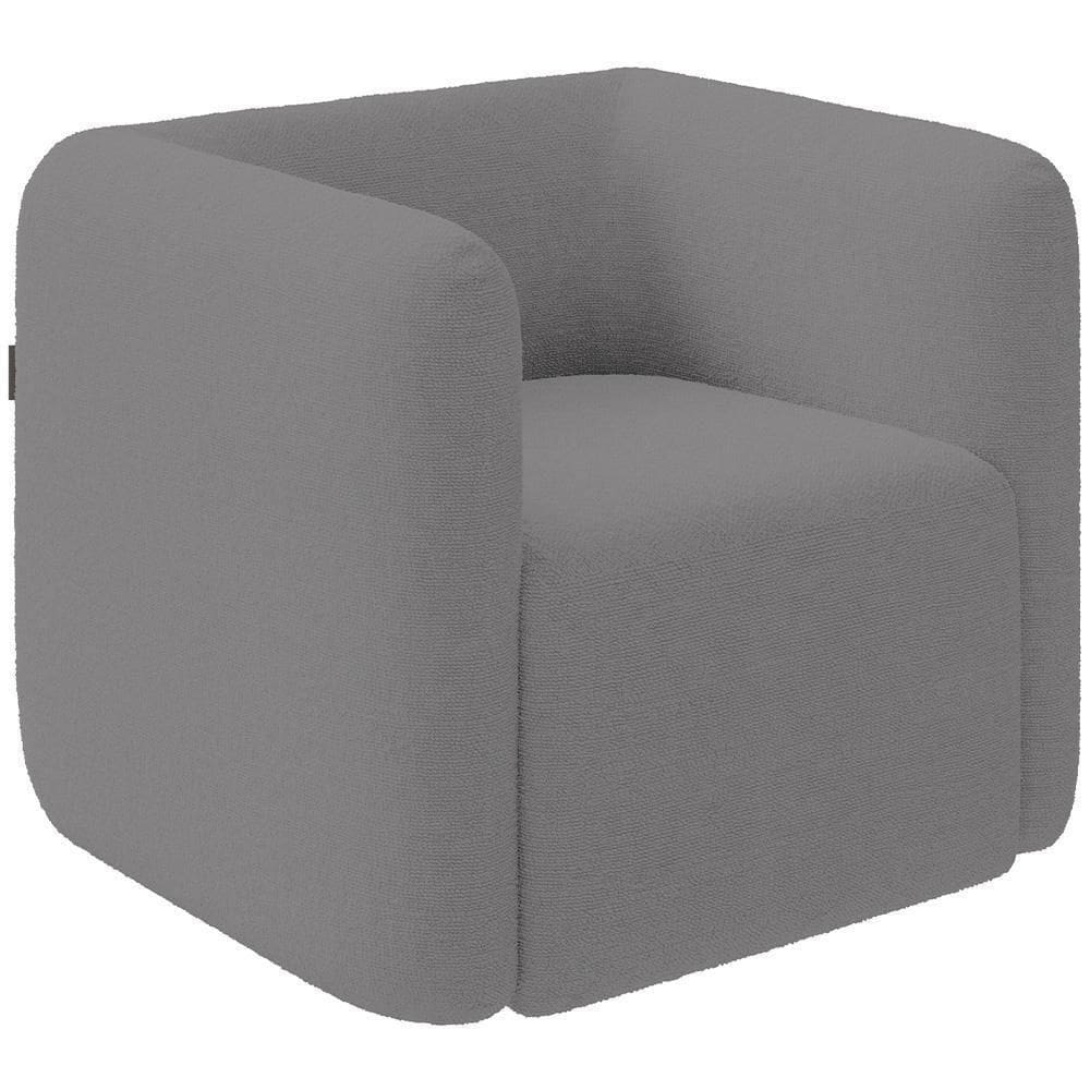 Poltrona Decorativa Para Sala De Estar Fixa Living Peônia K01 Bouclê Cinza