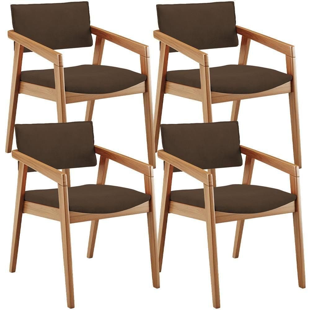 Kit 04 Cadeiras Para Sala De Jantar Estar Living Giorgia B04 Suede Marrom
