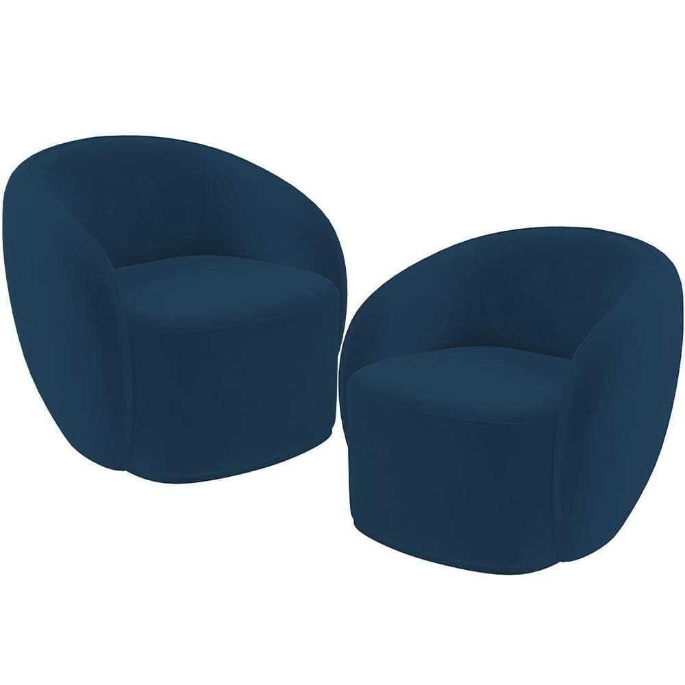 Kit 02 Poltronas Decorativas Para Sala De Estar Living Gliese K01 Veludo Azul Marinho