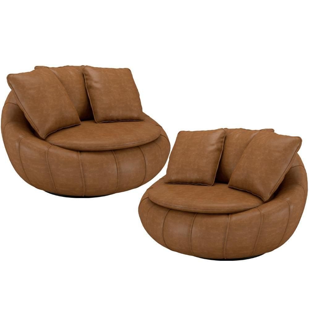 Kit 02 Poltronas Giratórias Para Sala De Estar Kira M03 Couríssimo Whisky - Lyam Decor