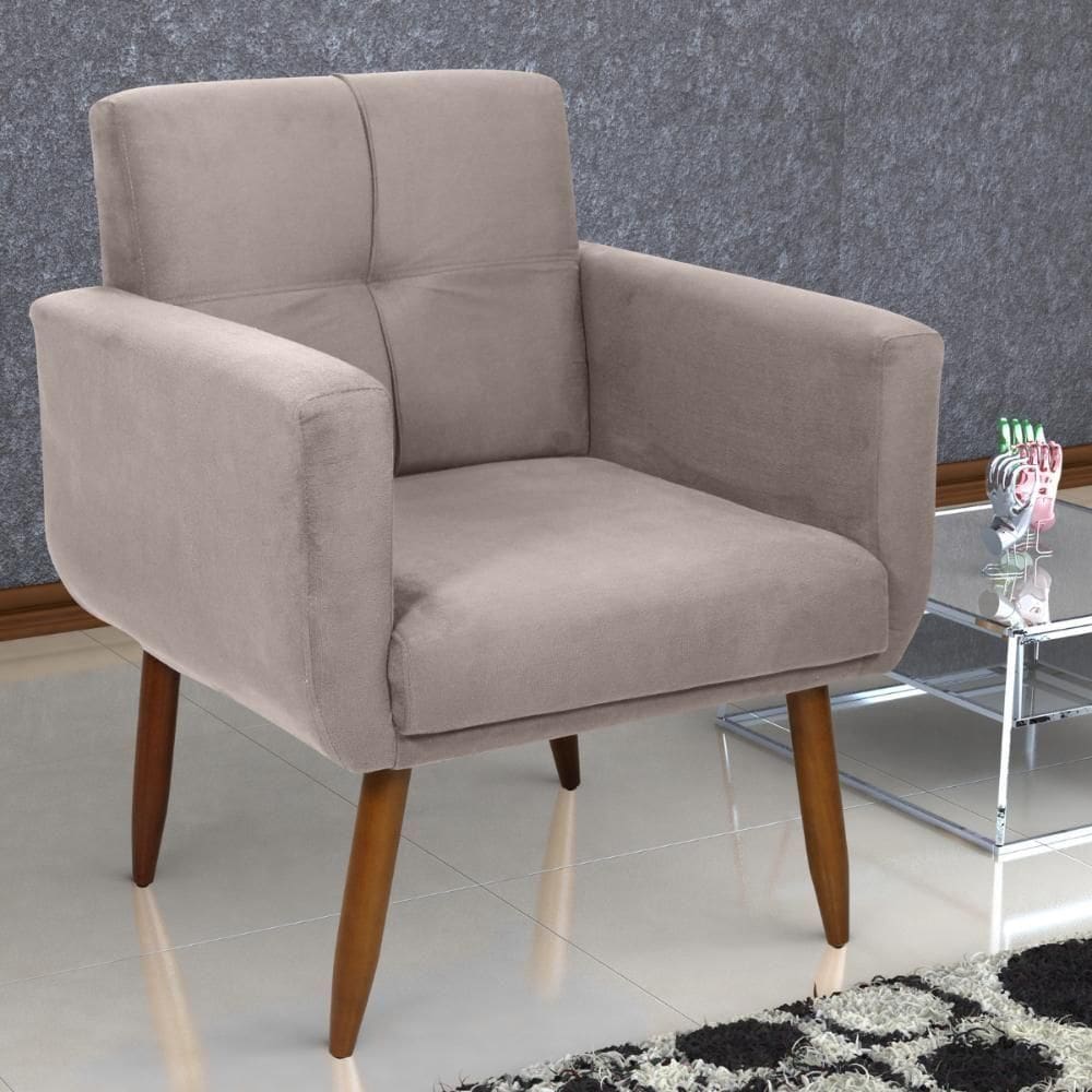 Poltrona Decorativa Para Sala Lages Suede Bege
