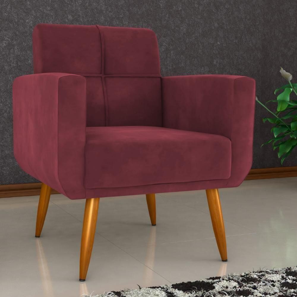Poltrona Decorativa Para Sala Lilian Veludo Vinho