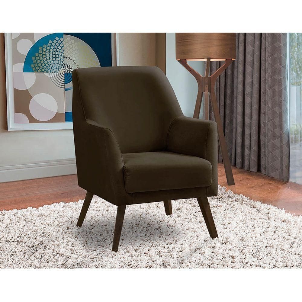 Poltrona Decorativa Sala De Jantar Magali Lisa Veludo Marrom Lansofbr