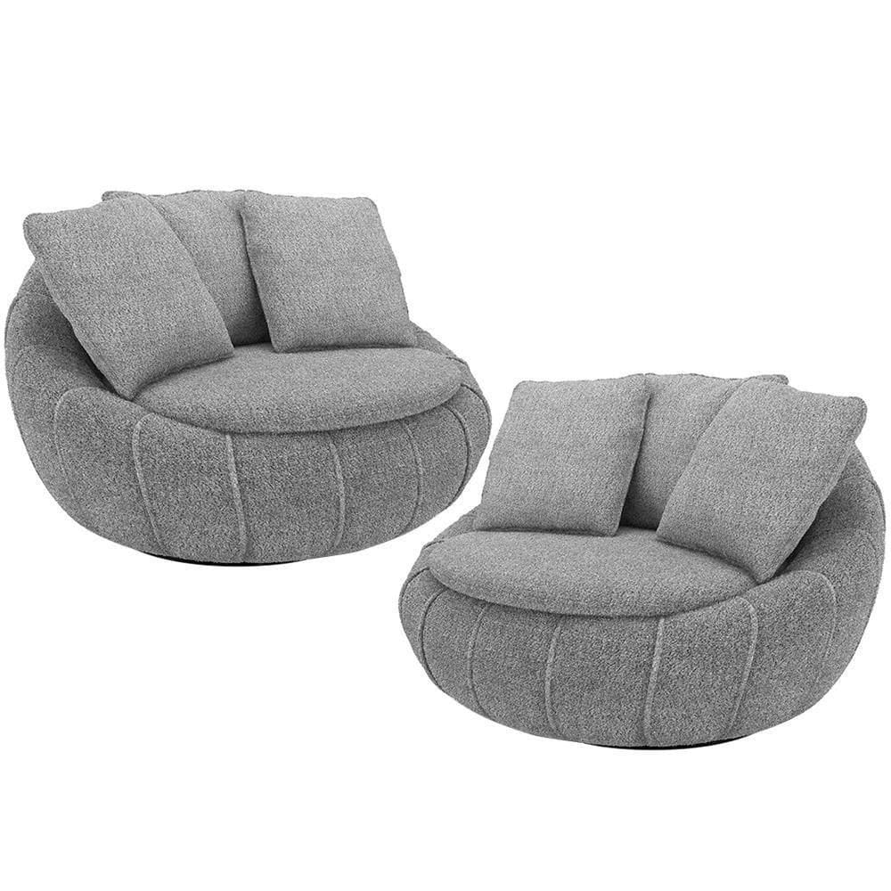 Kit 02 Poltronas Giratórias Para Sala De Estar Kira M03 Bouclê Cinza - Lyam Decor