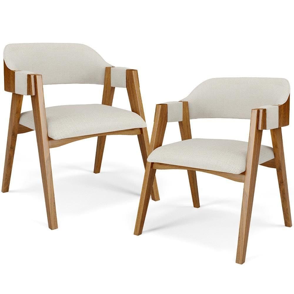 Kit 02 Cadeiras Para Sala De Jantar E Estar Living Estofada Suran L02 Linho Champagne - Lyam