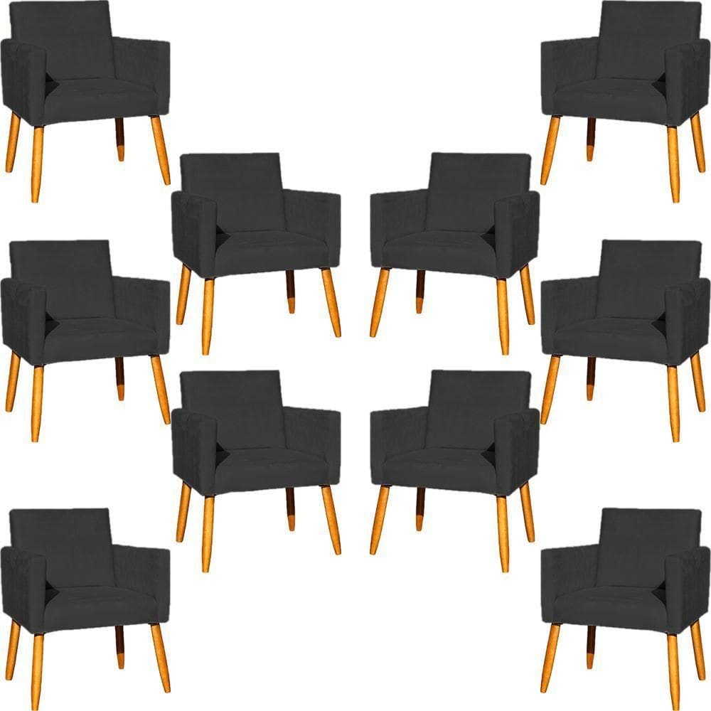 Kit 10 Poltronas Decorativa Para Sala Nina Suede Cores Pé Palito 30cm Castanho - Preto, Suede