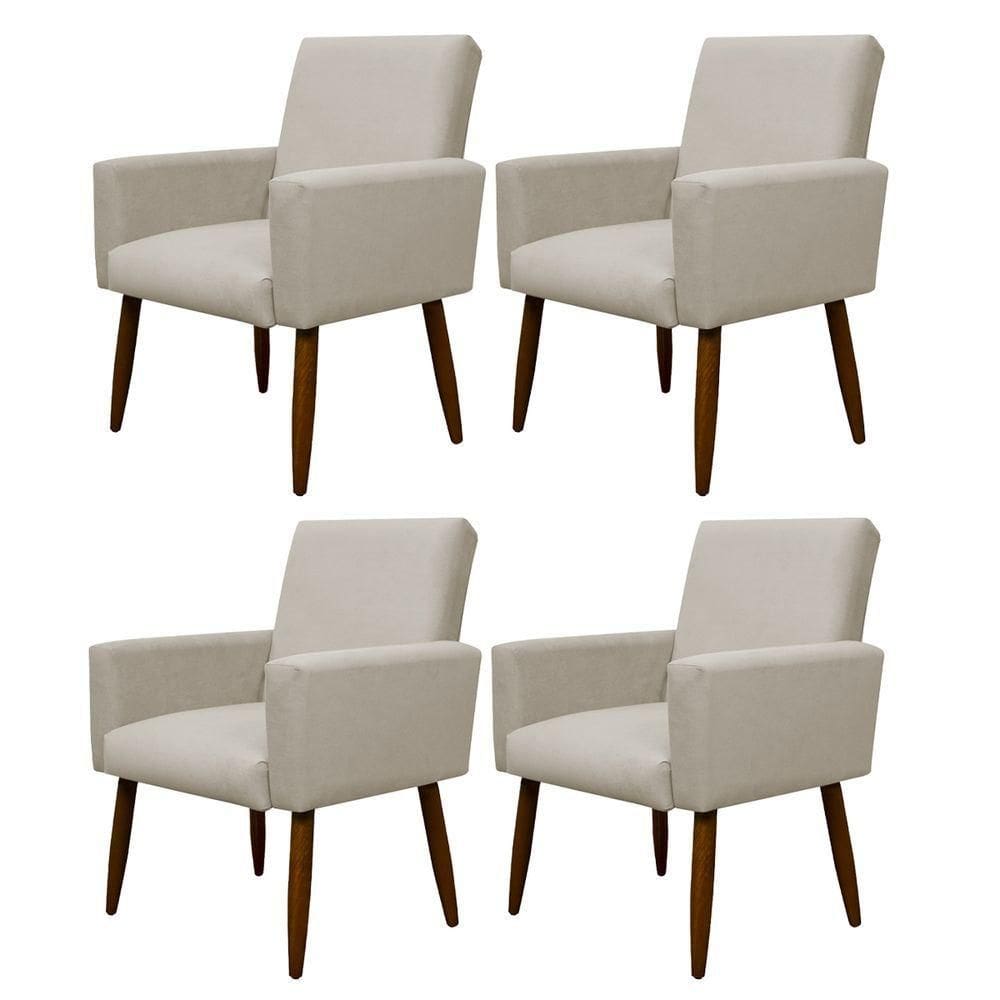 Kit 4 Poltronas Decorativa Sala E Quarto Nina Suede Herrero Cor:bege