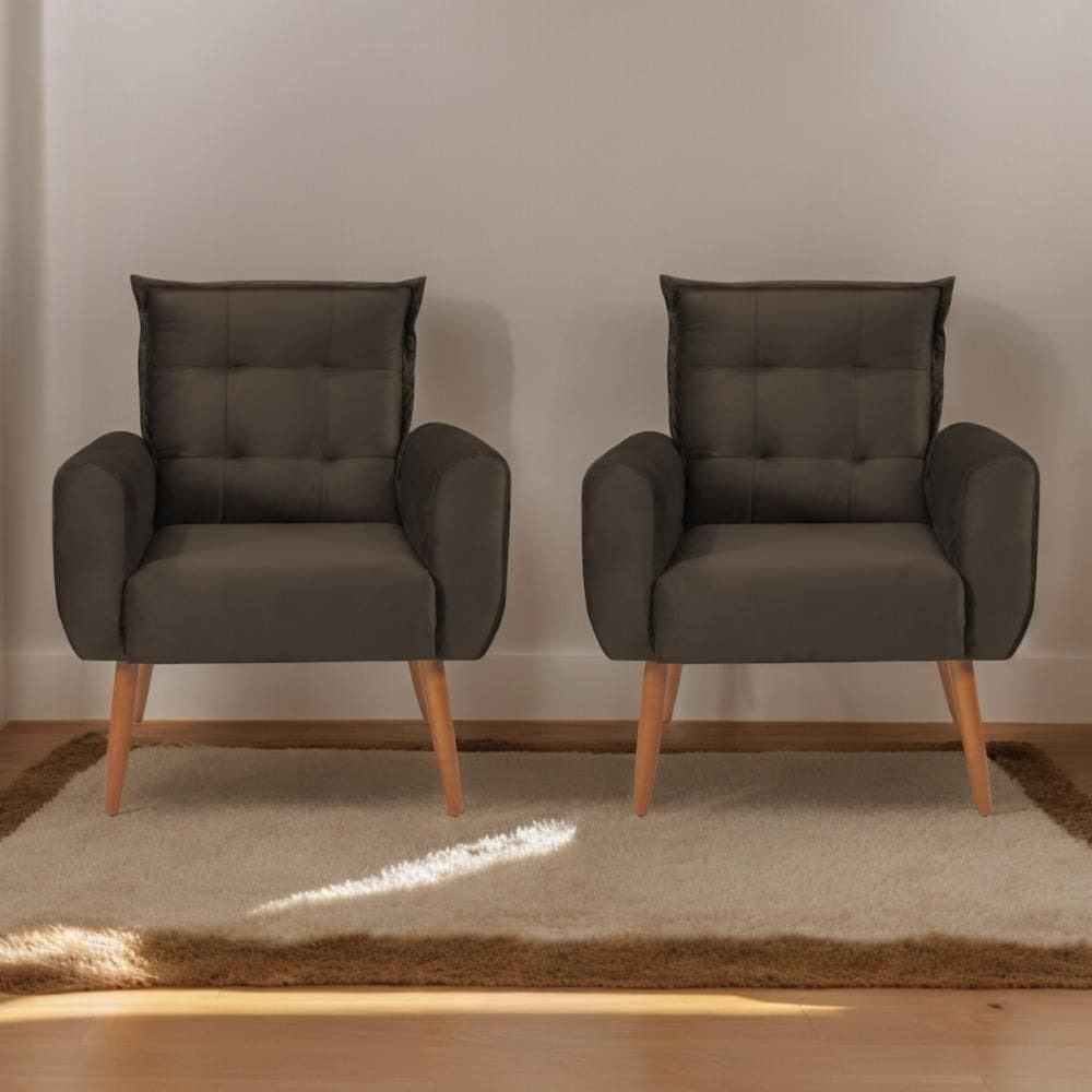 Conjunto De Poltronas Decorativas Atlas Veludo Marrom