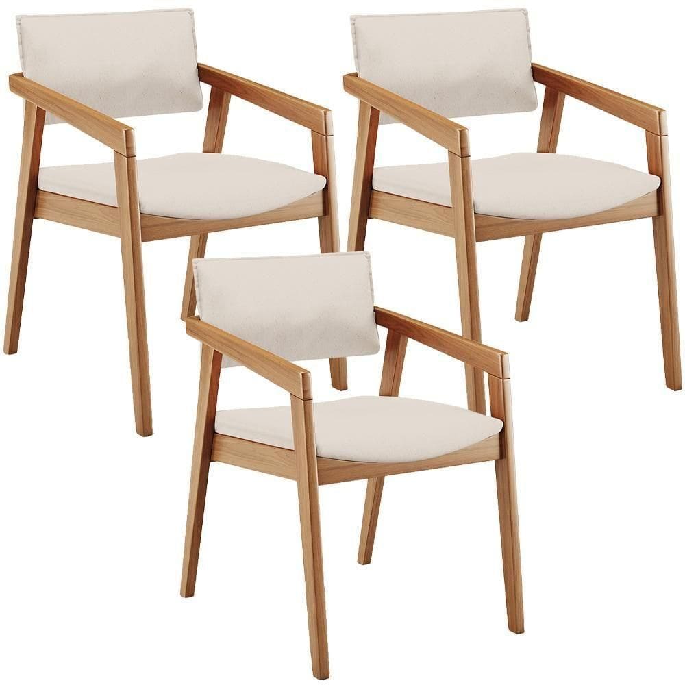 Kit 03 Cadeiras Para Sala De Jantar Estar Living Giorgia B04 Linho Cru