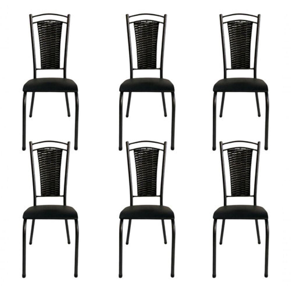Kit 6 Cadeira De Cozinha Tubular Aço Estofada Encosto Junco