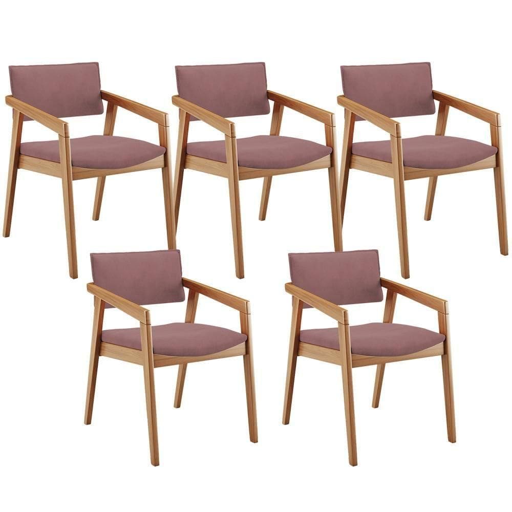 Kit 05 Cadeiras Para Sala De Jantar Estar Living Giorgia B04 Suede Rosê