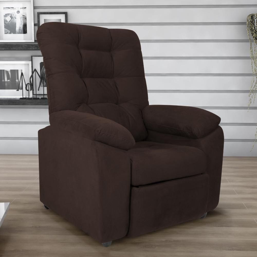 Poltrona Almofadada Reclinável Bristol Veludo Light Marrom