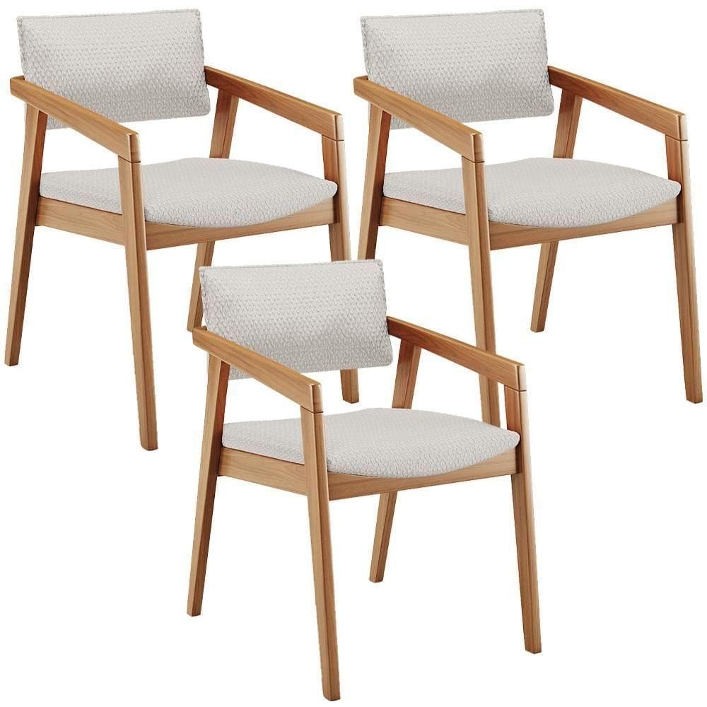 Kit 03 Cadeiras Para Sala De Jantar Estar Living Giorgia B04 Bouclê Cru