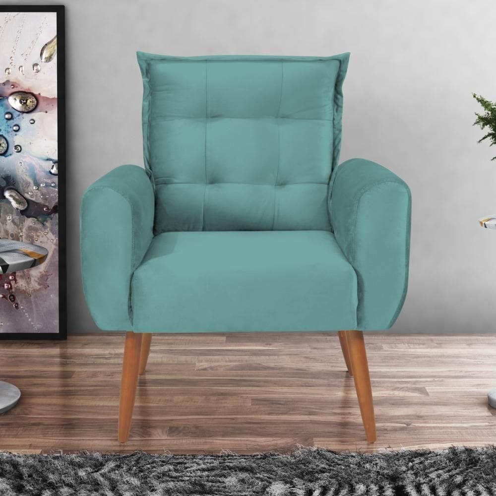 Poltrona Decorativa Vera Veludo Verde Menta