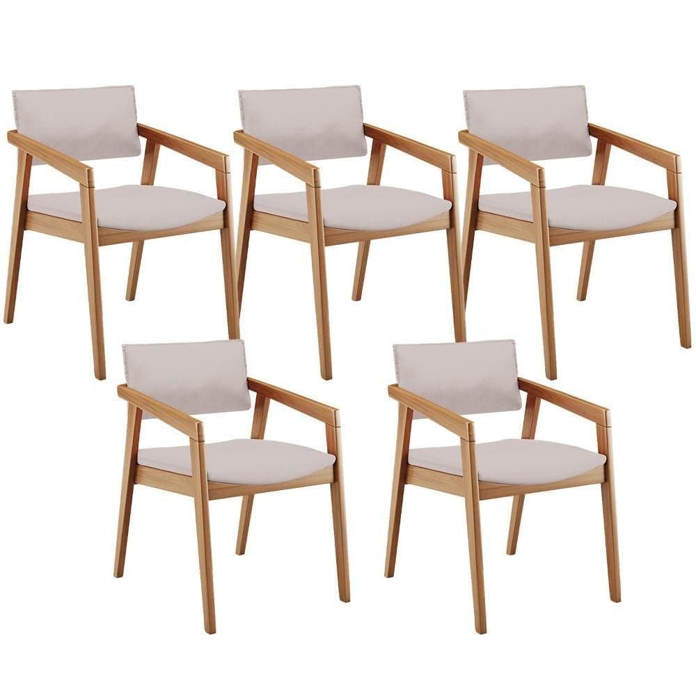 Kit 05 Cadeiras Para Sala De Jantar Estar Living Giorgia B04 Linho Bege