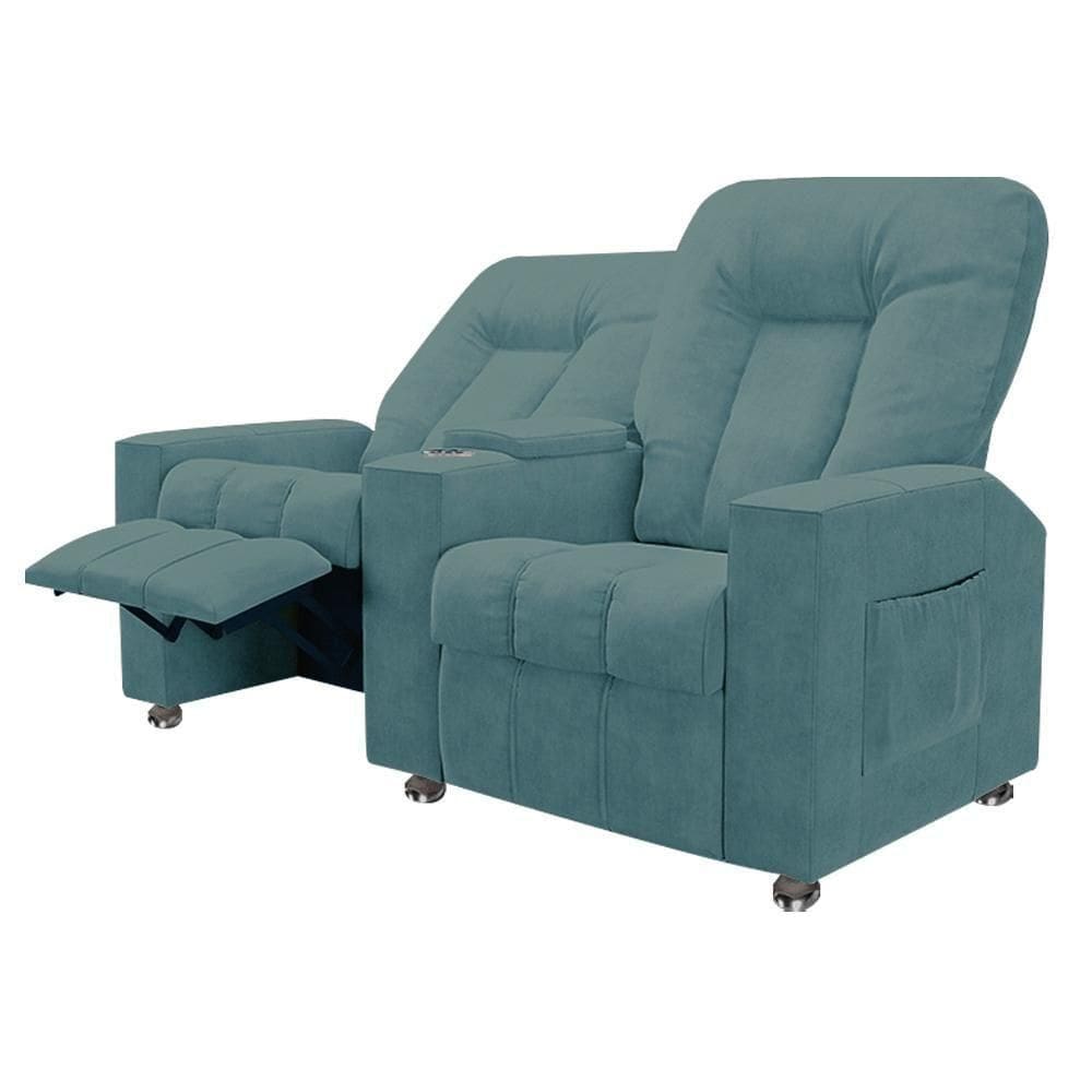 Poltrona Reclinável 2 Lugares Sala De Cinema Romeo F05 Veludo Azul Claro