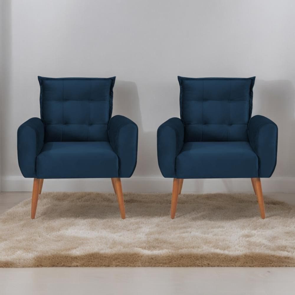Conjunto De Poltronas Decorativas Atlas Veludo Azul
